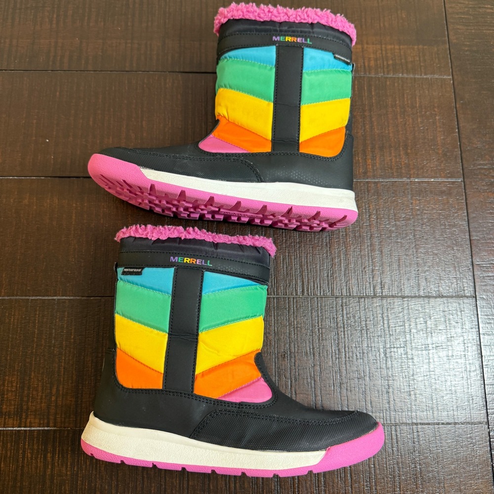 Merrell Alpine Puffer Waterproof Boots Kids 3M Multicolor Rainbow Winter Shoes - Picture 6 of 9